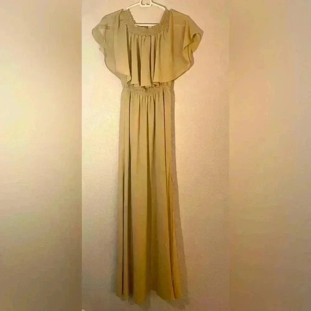 Show Me Your Mumu Women’s X-small Beige Off The Shoulder/Strapless Maxi Dress